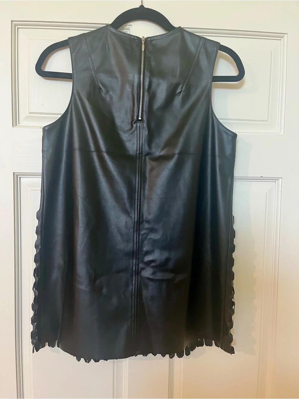 Opening Ceremony Black Leather Laser-Cut Sleeveless Shift Top